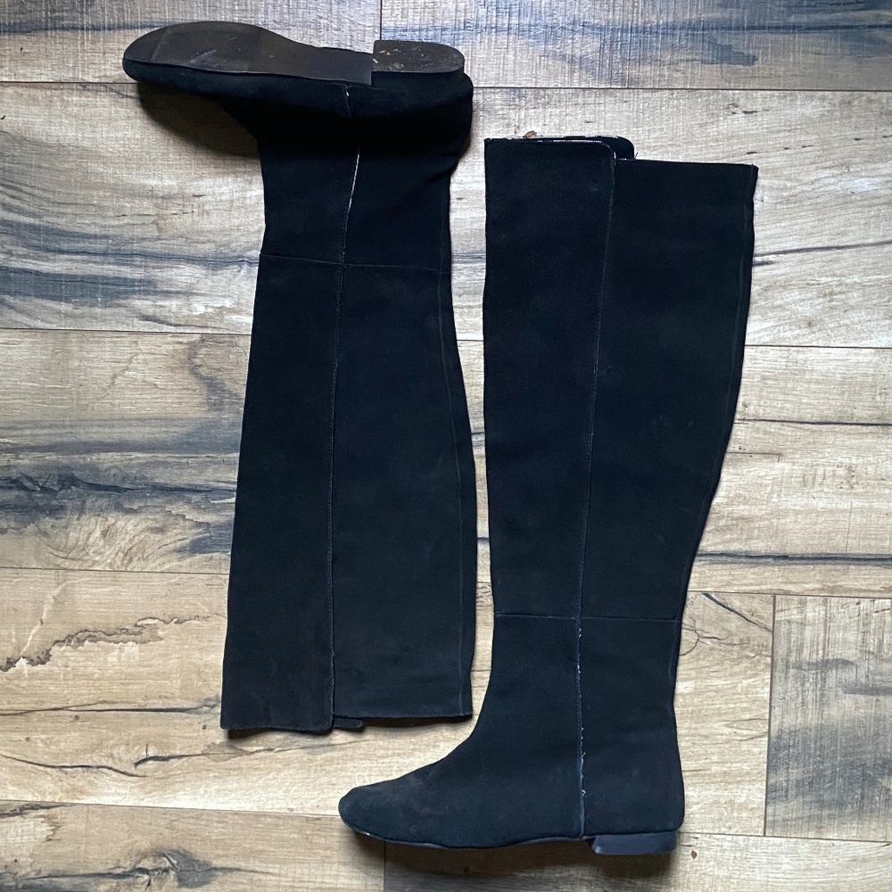 Penny Loves Kenny Tall Knee Black Suede Boot Size 8 Low Heel